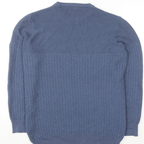 Bewley & Ritch Men’s Blue Medium Crew Neck Waffle Knit Cotton Jumper