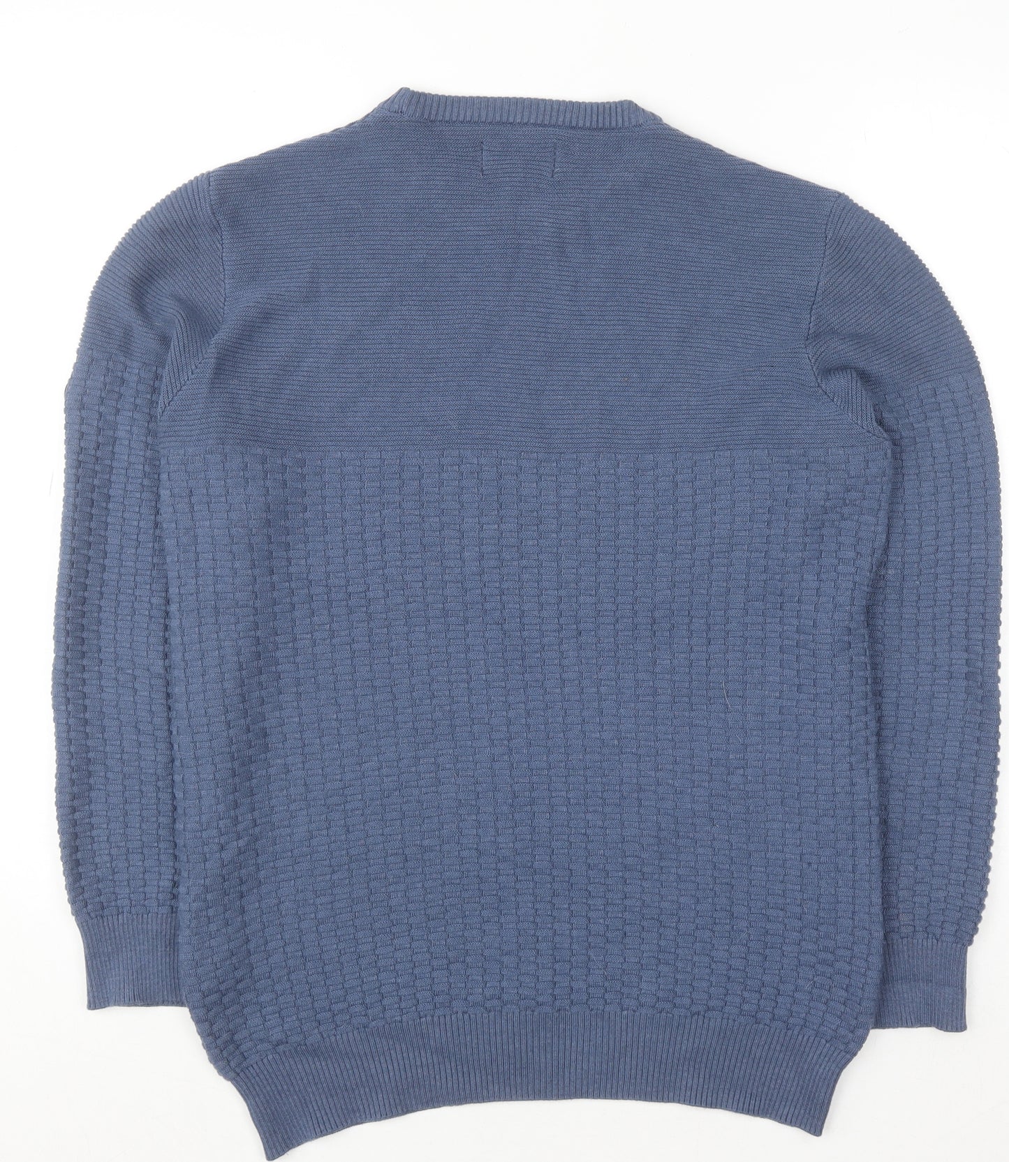 Bewley & Ritch Men’s Blue Medium Crew Neck Waffle Knit Cotton Jumper