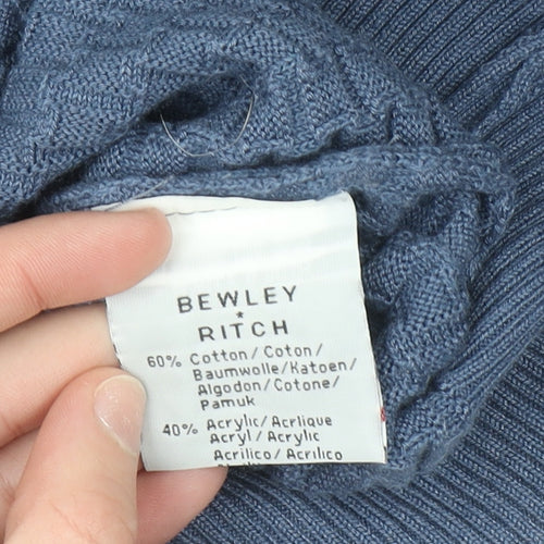 Bewley & Ritch Men’s Blue Medium Crew Neck Waffle Knit Cotton Jumper