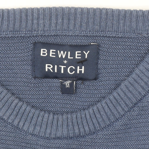 Bewley & Ritch Men’s Blue Medium Crew Neck Waffle Knit Cotton Jumper