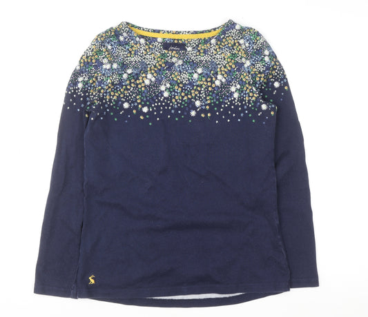 Joules Womens Blue Floral Embroidered Long Sleeve Cotton T-Shirt UK 10