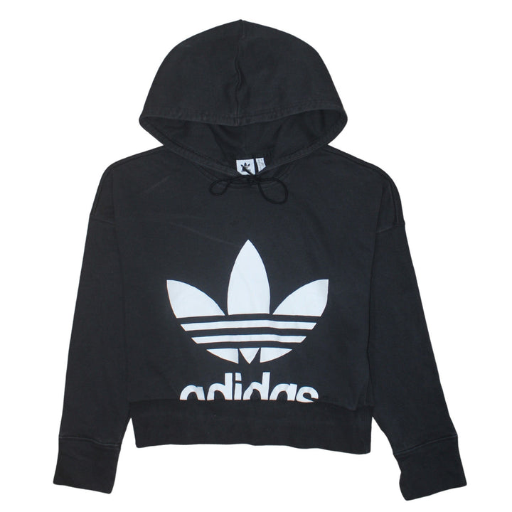 Adidas Women's Black Cropped Hoodie Size 10 Drawstring Hooded Sweatshirt