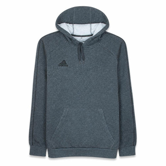 Front view of Adidas men’s grey pullover hoodie, size M, regular fit sports fleece