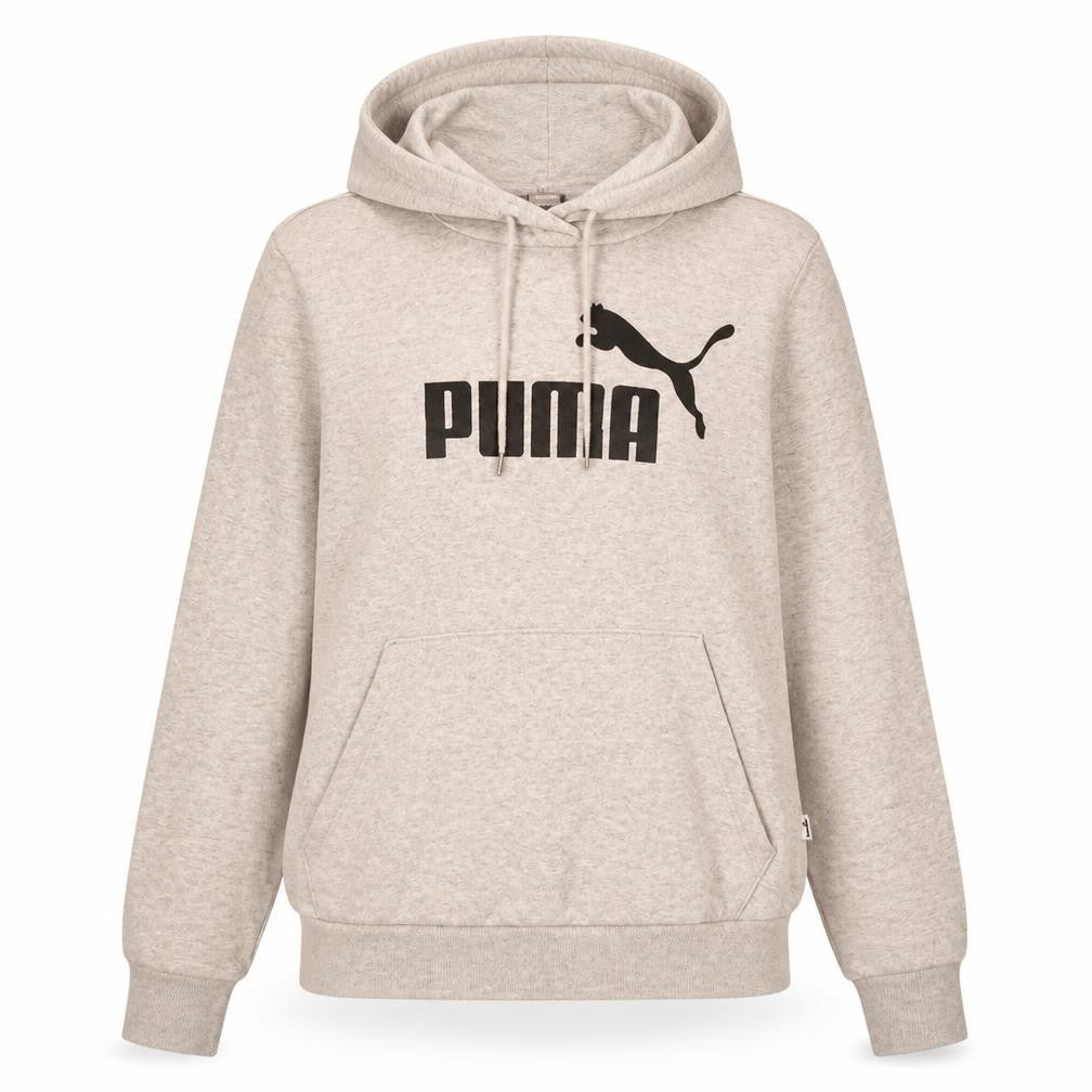 Front view of Puma women’s grey hoodie, size UK 12, pullover logo hooded sweatshirt
