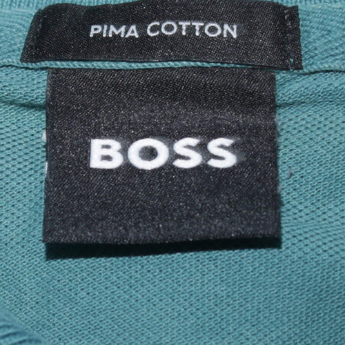 BOSS Men's Green Pima Cotton Polo Shirt Size L Regular Fit