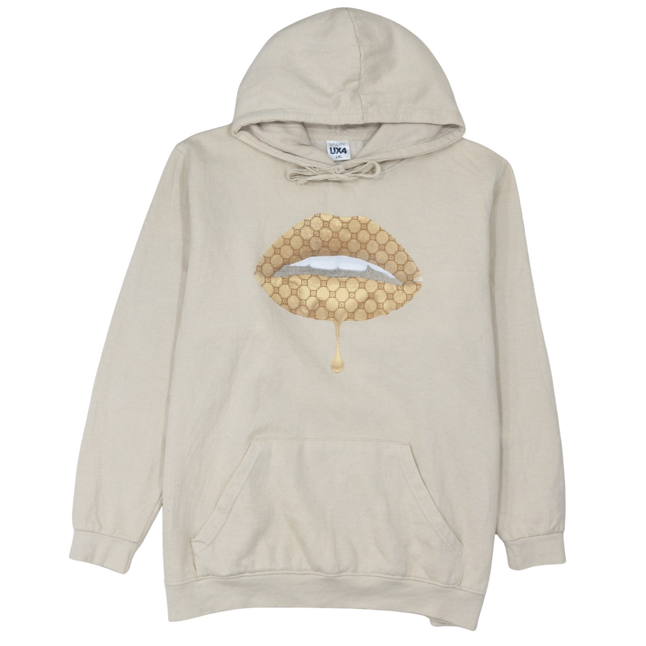 Uneek UX4 Womens Beige Pullover Hoodie 2XL Graphic Lips Design