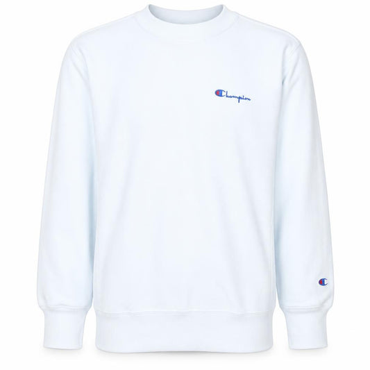 Front view of Champion Men's White Reverse Weave Crew Neck Sweatshirt Medium