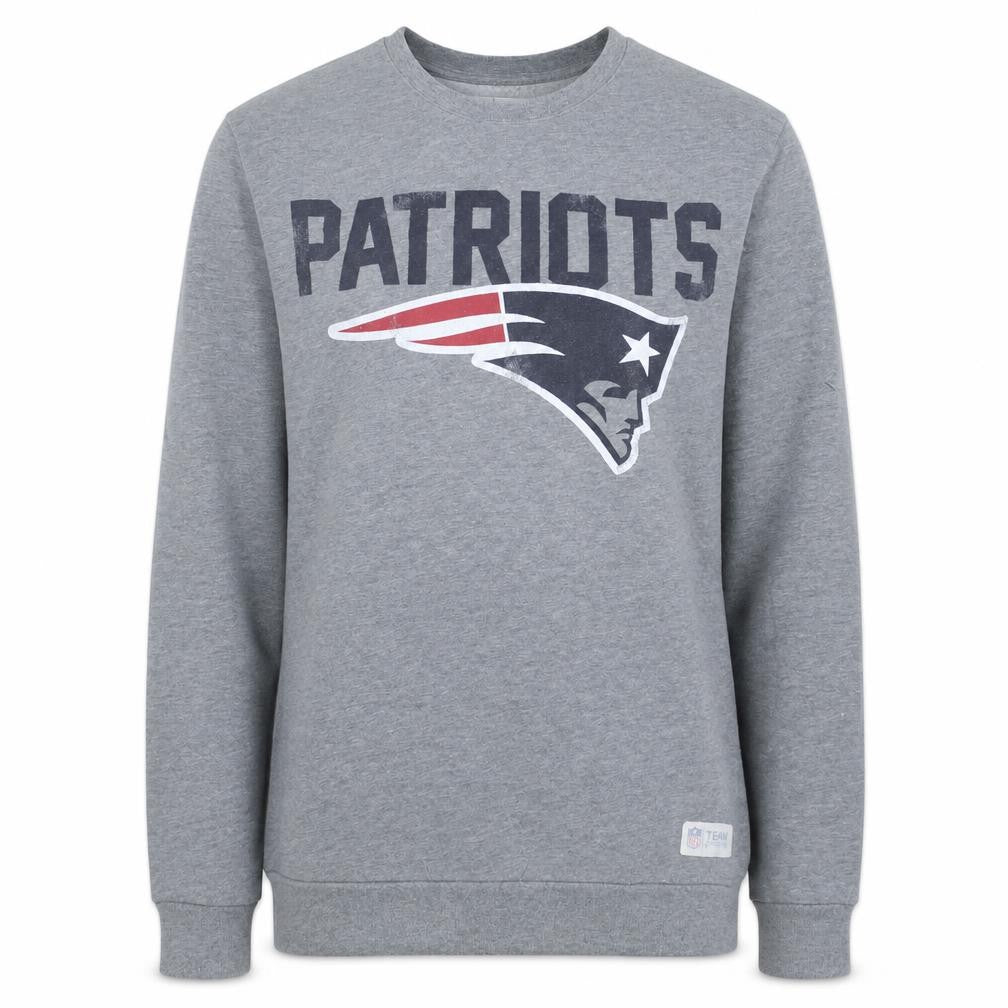 Front view of Tu Men Grey Patriots Graphic Crew Neck Sweatshirt, size S
