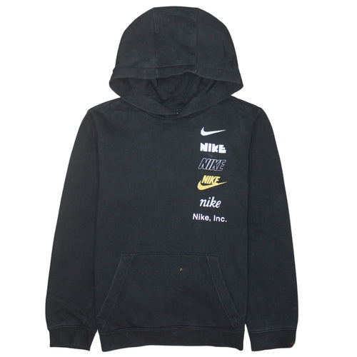 Nike Boys Black XL Pullover Hoodie with Multi Logo Print