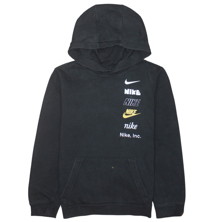 Nike Boys Black XL Pullover Hoodie with Multi Logo Print