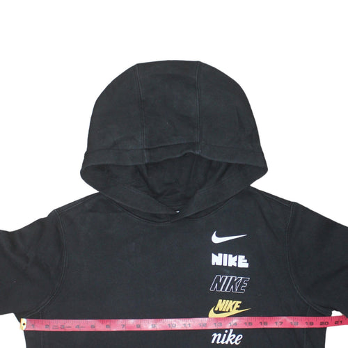 Nike Boys Black XL Pullover Hoodie with Multi Logo Print