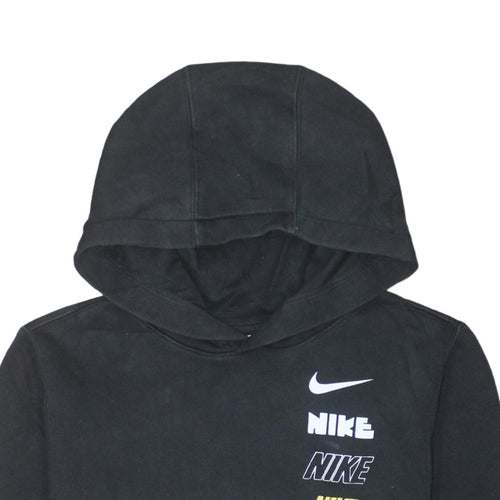 Nike Boys Black XL Pullover Hoodie with Multi Logo Print