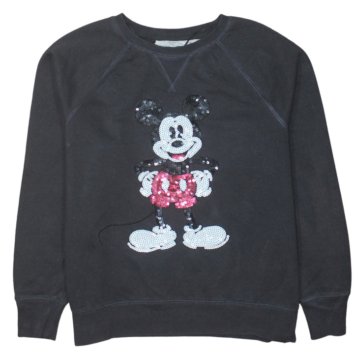 H&M Disney Womens Black Sequin Mickey Mouse Pullover Sweatshirt M