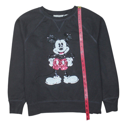 H&M Disney Womens Black Sequin Mickey Mouse Pullover Sweatshirt M
