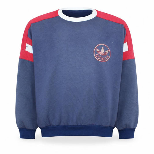 Front view of Adidas Women’s Blue Red Crew Neck Pullover Sweatshirt, size M