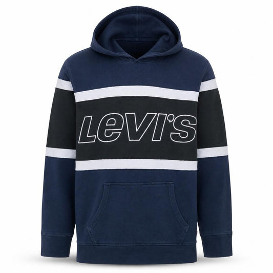 Front view of Levi's Men's Blue Logo Pullover Hoodie, size L