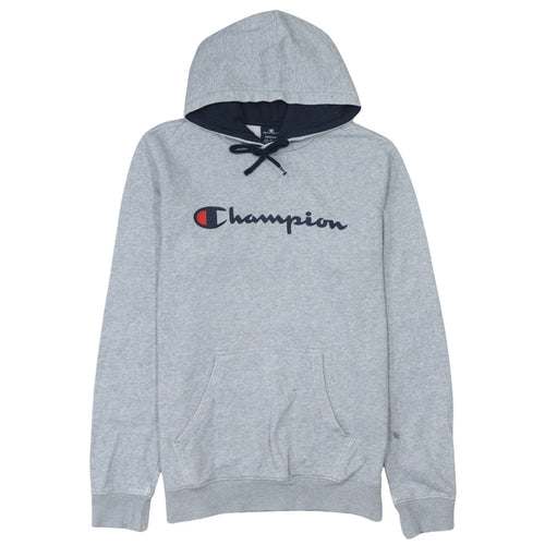 Champion Men's Grey Hoodie Medium Pullover Logo Cotton Blend