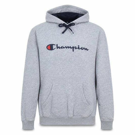 Front view of Champion Men's Grey Hoodie Medium Pullover Logo Cotton Blend
