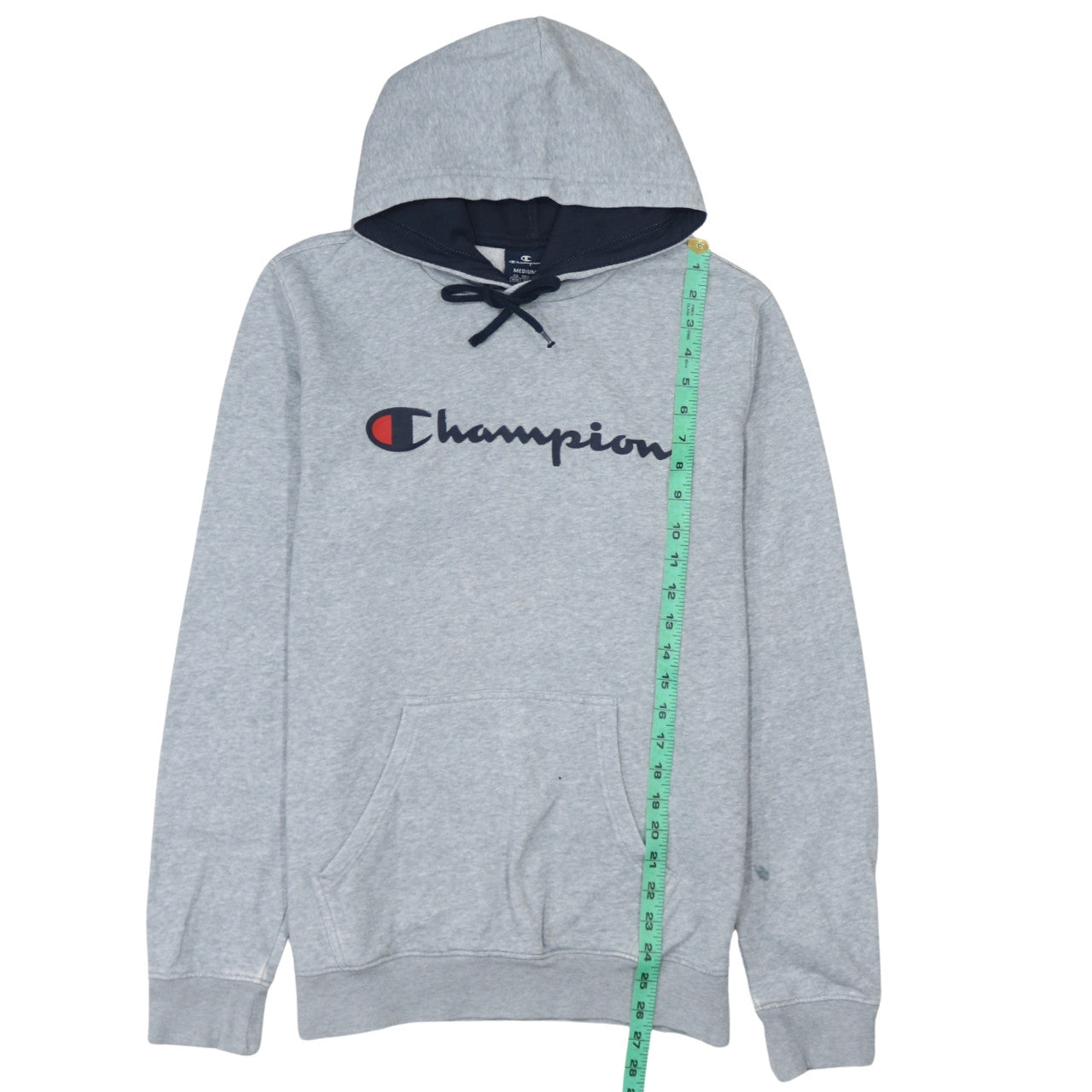 Champion Men's Grey Hoodie Medium Pullover Logo Cotton Blend