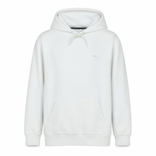 Front view of Vans Men’s White Small Pullover Hoodie ComfyCush Fleece Sweatshirt