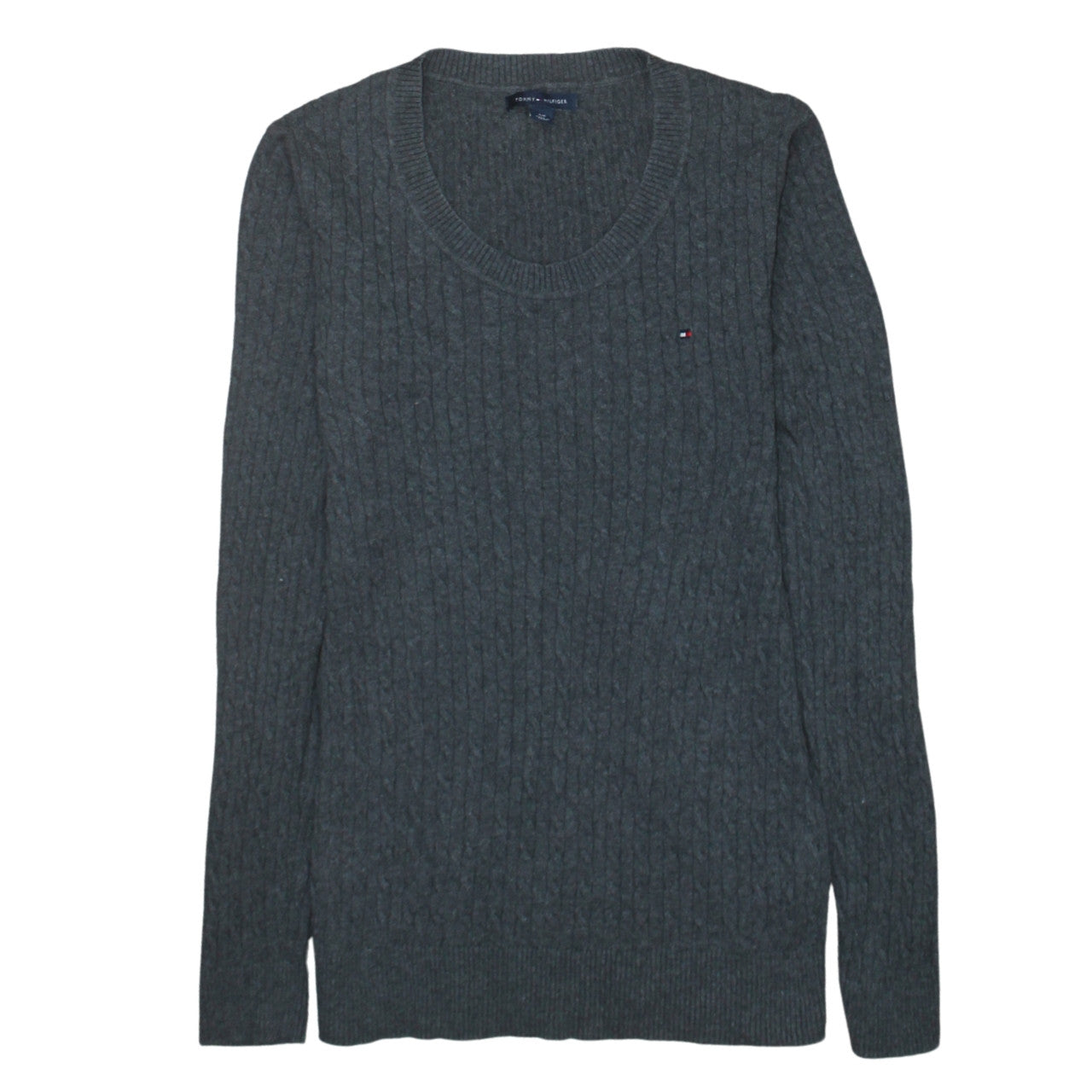 Tommy Hilfiger Women's Grey Cable-Knit Wool Cashmere Jumper Size S