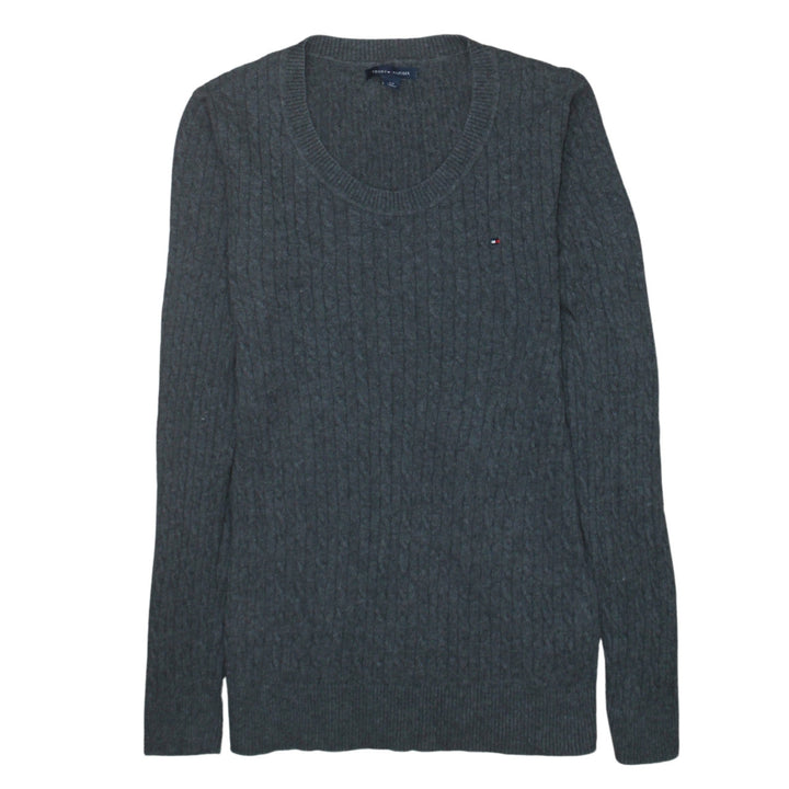 Tommy Hilfiger Women's Grey Cable-Knit Wool Cashmere Jumper Size S