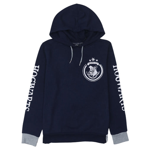 Harry Potter Women Navy Blue Hogwarts Hoodie L Pullover Cotton Blend