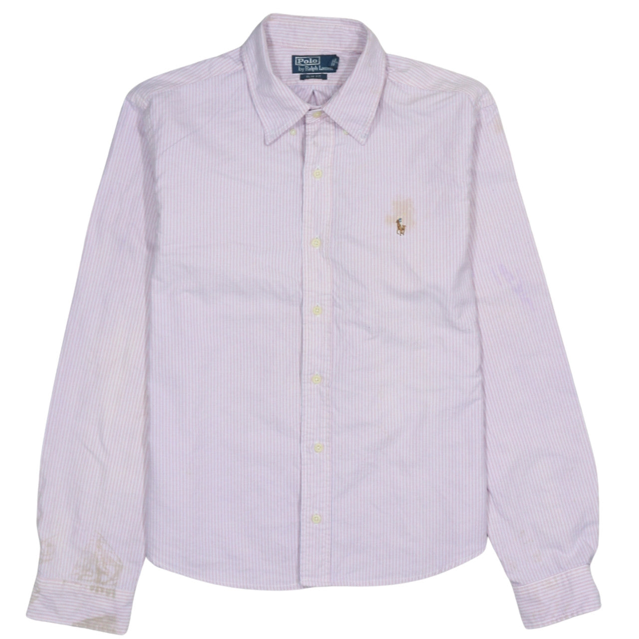Ralph Lauren Men's Pink Slim Fit Striped Cotton Button-Up Shirt - M