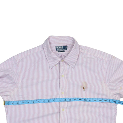 Ralph Lauren Men's Pink Slim Fit Striped Cotton Button-Up Shirt - M