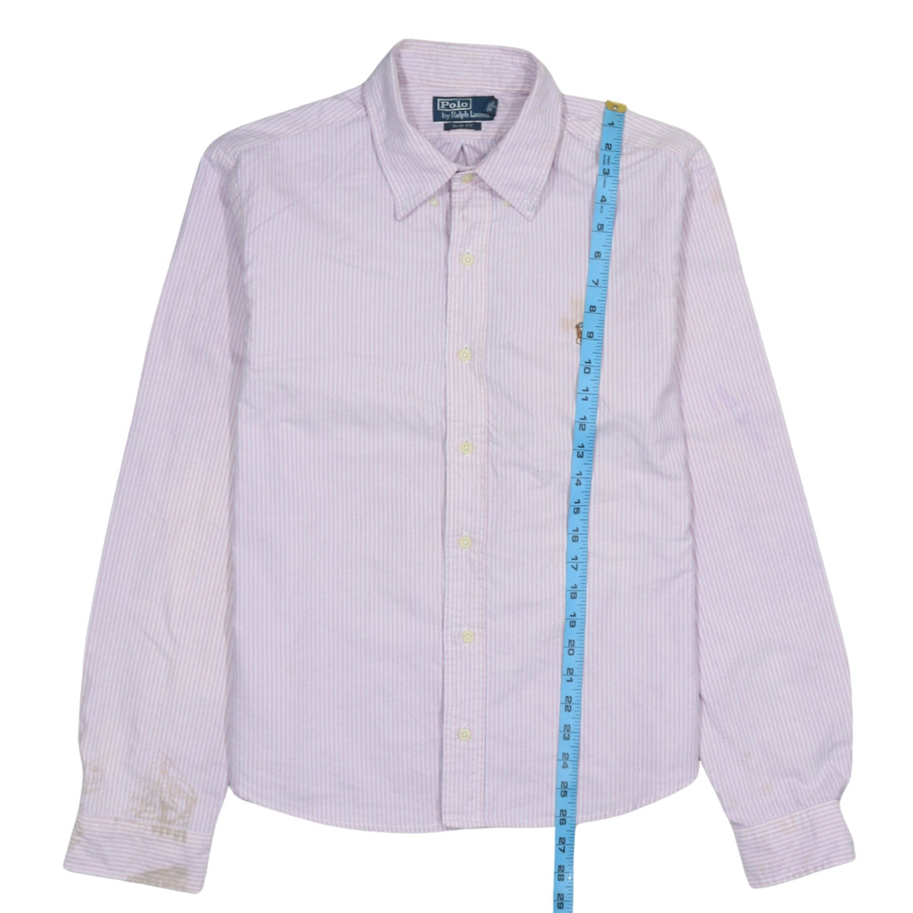 Ralph Lauren Men's Pink Slim Fit Striped Cotton Button-Up Shirt - M