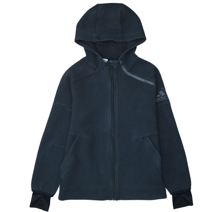 Adidas Boys Black Full Zip Hooded Hoodie Size 11-12 Years Fleece Jacket