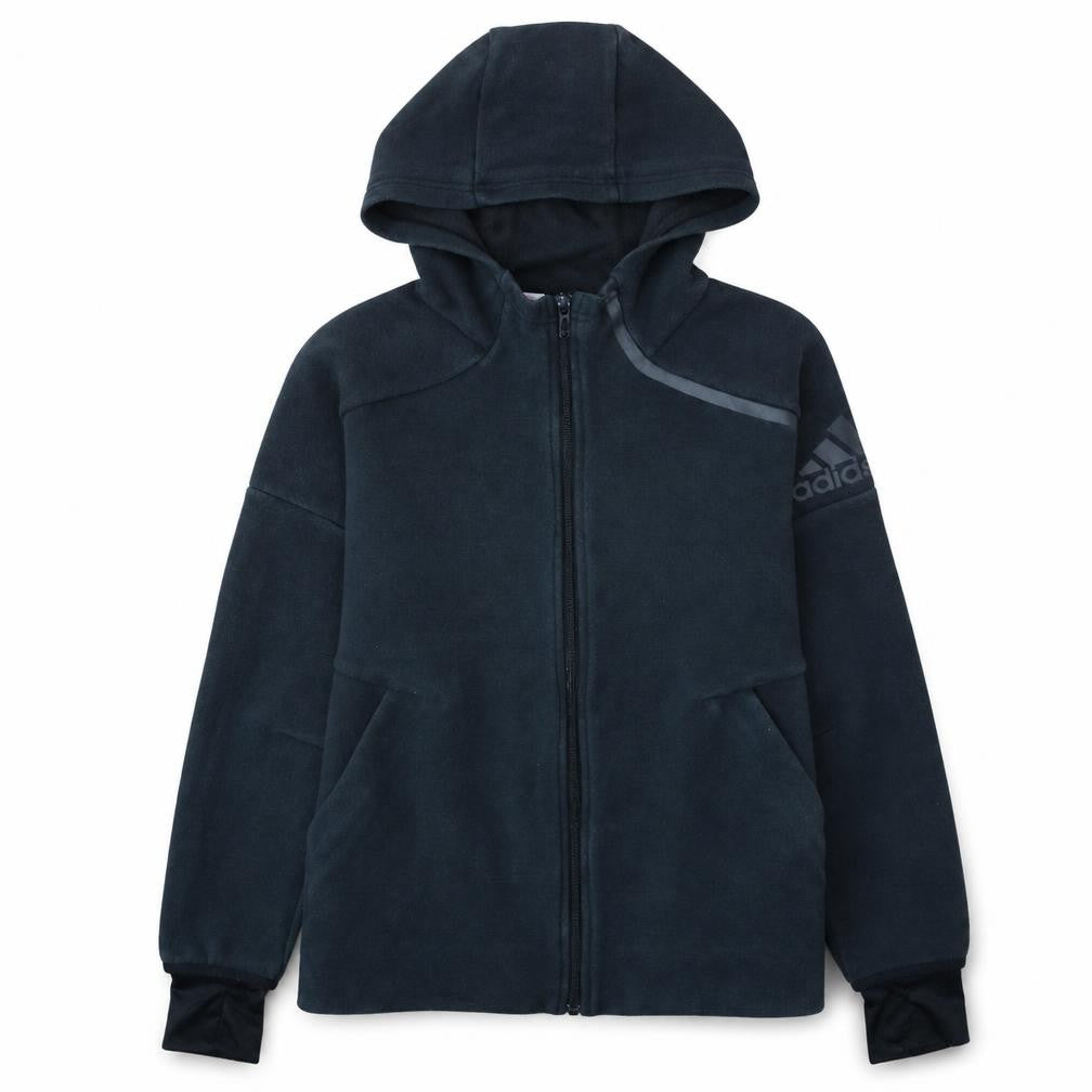 Adidas Boys Black Full Zip Hooded Hoodie Size 11-12 Years Fleece Jacket