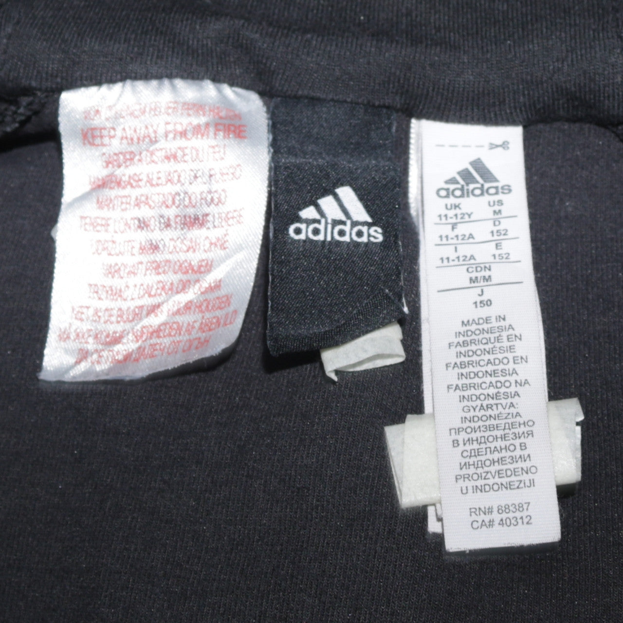 Adidas Boys Black Full Zip Hooded Hoodie Size 11-12 Years Fleece Jacket
