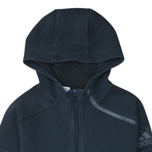 Adidas Boys Black Full Zip Hooded Hoodie Size 11-12 Years Fleece Jacket