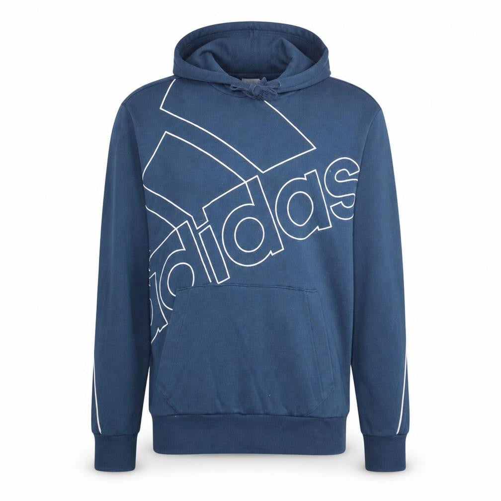 Front view of Adidas Men's Blue Pullover Hoodie Small Logo Sportswear