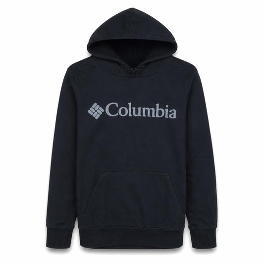 Front view of Columbia Men's Black XS Pullover Fleece Hoodie Outdoor Logo