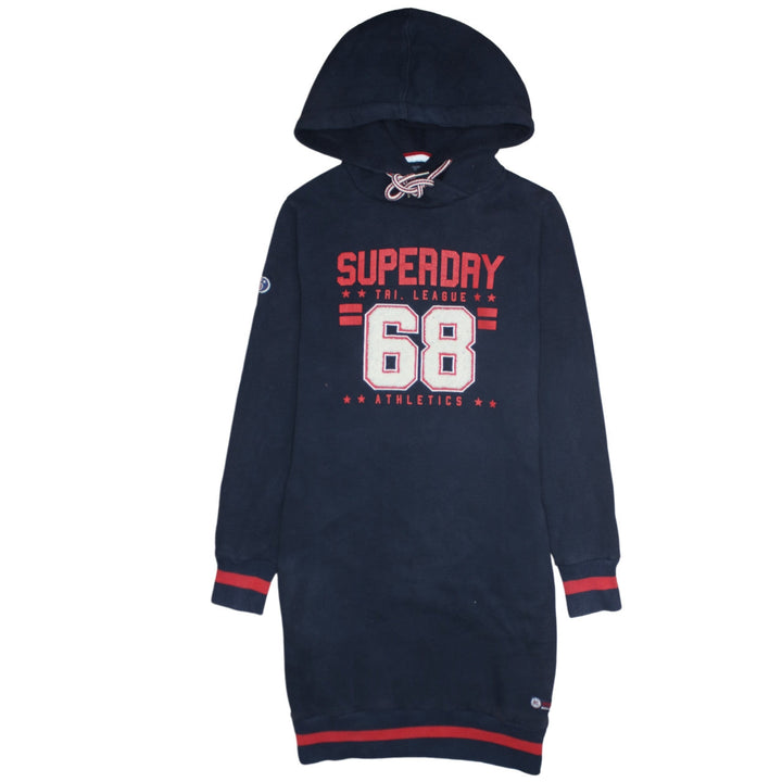Superdry Women Blue L Jumper Dress Hooded Casual Fleece Knit