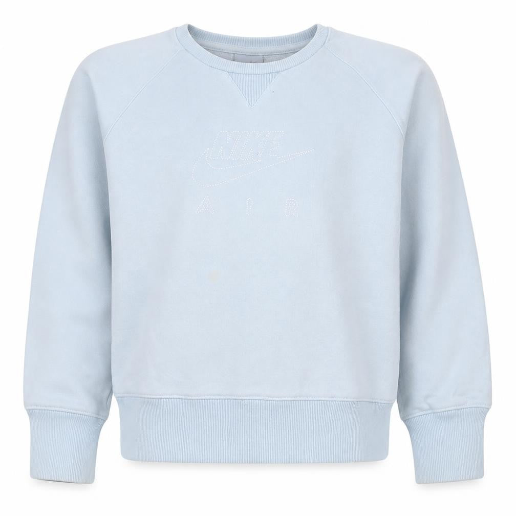 Front view of Nike girls’ blue air sweatshirt, size 14-15, years pullover crew neck