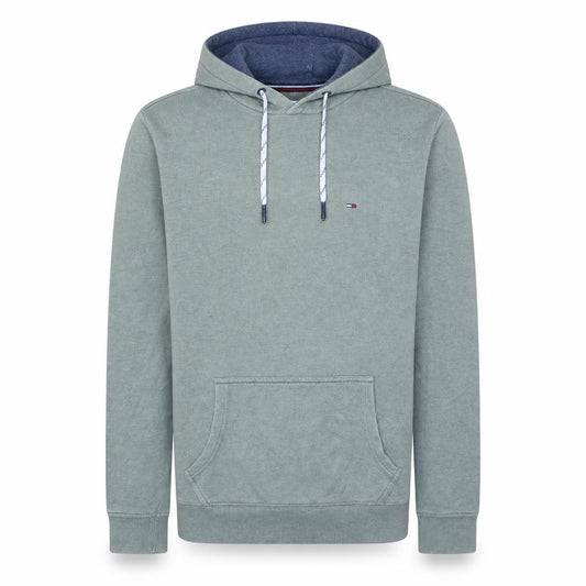 Front view of Tommy Hilfiger Denim Men's Green Pullover Hoodie M Cotton Blend