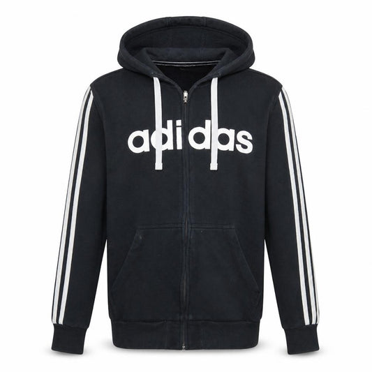 Front view of Adidas Men's Black Full Zip Hoodie Small Sports Fleece