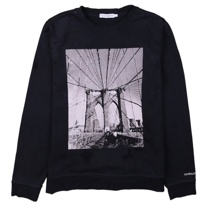 Calvin Klein Jeans Boys Black Graphic Print Pullover Sweatshirt Age 14