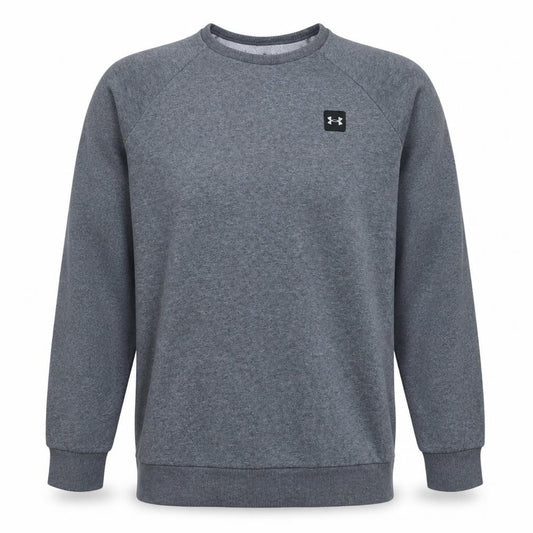 Front view of Under Armour Men's Grey Crew Neck Pullover Sweatshirt, size M