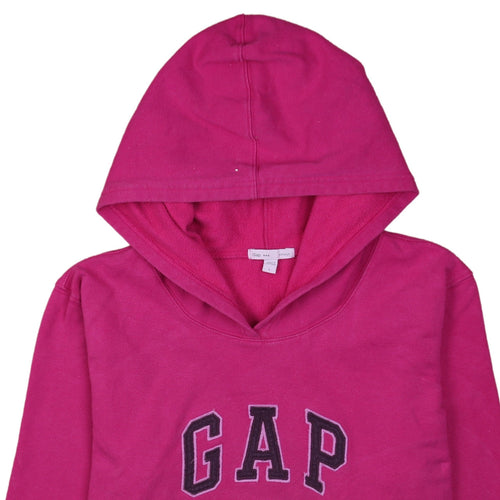 GAP Women Fuchsia Pink Pullover Hoodie L Logo Cotton Casual