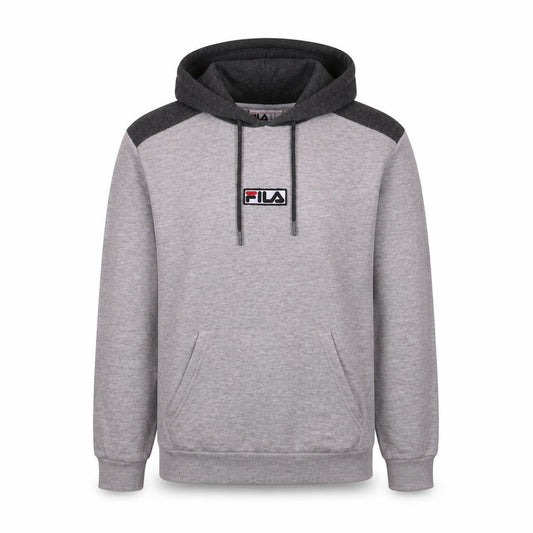 Front view of Fila Men's Grey Pullover Hoodie XS Logo Fleece Sports Sweatshirt