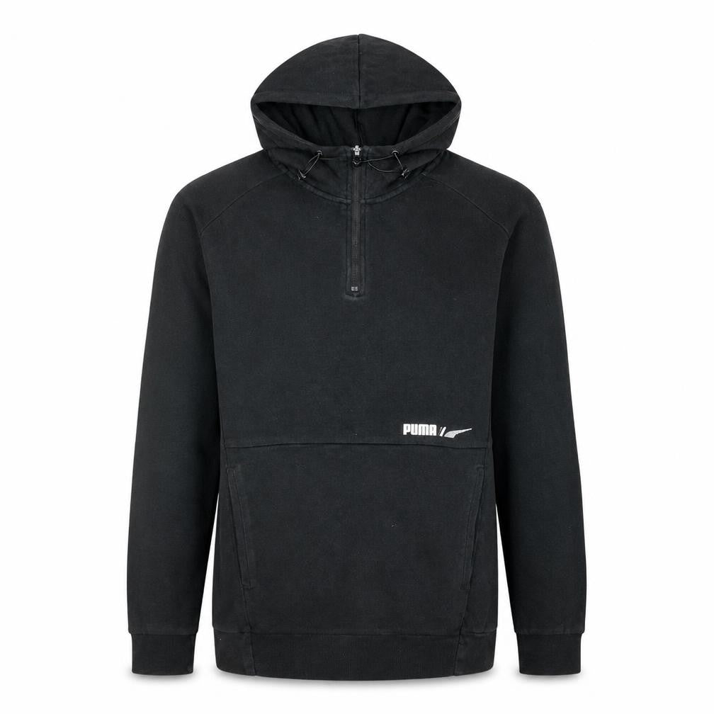 Front view of Puma Men's Black Small 1/4 Zip Pullover Hoodie Fleece Sweatshirt