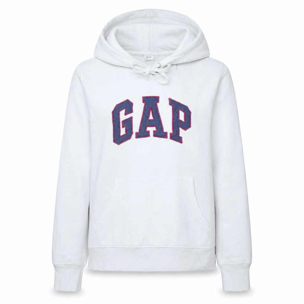 Front view of Gap Women White Pullover Hoodie Small Cotton Blend Casual
