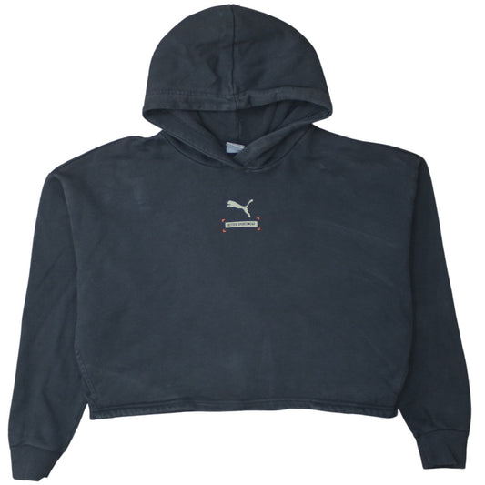 Puma Womens Black Crop Pullover Hoodie Medium Cotton Logo Sportswear