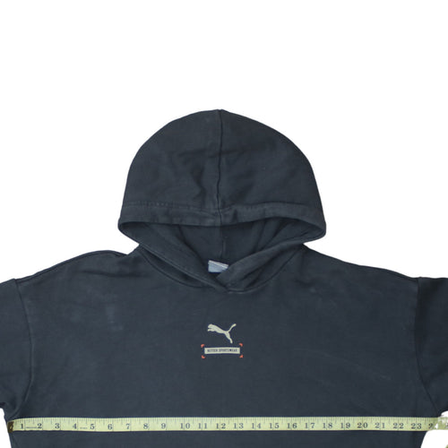 Puma Womens Black Crop Pullover Hoodie Medium Cotton Logo Sportswear