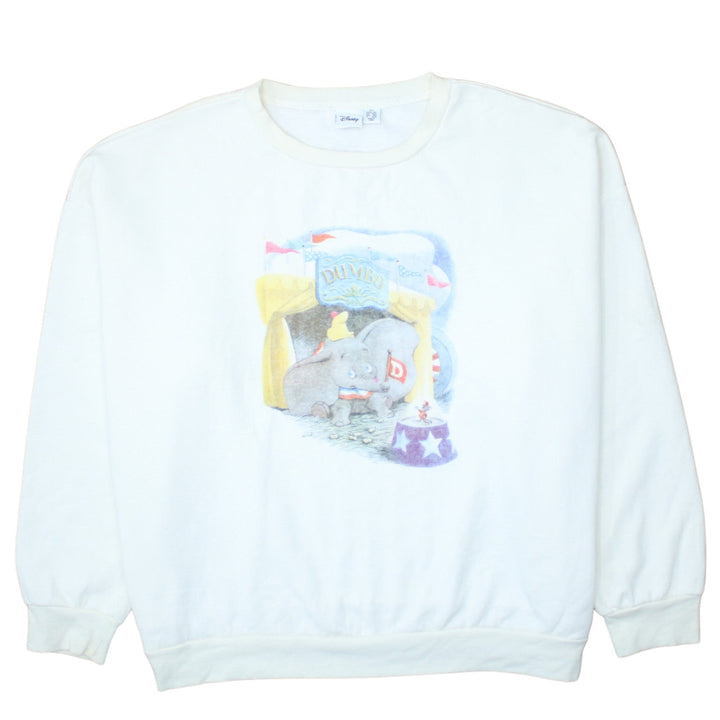 Disney Women White Dumbo Crew Neck Pullover Sweatshirt 2XL