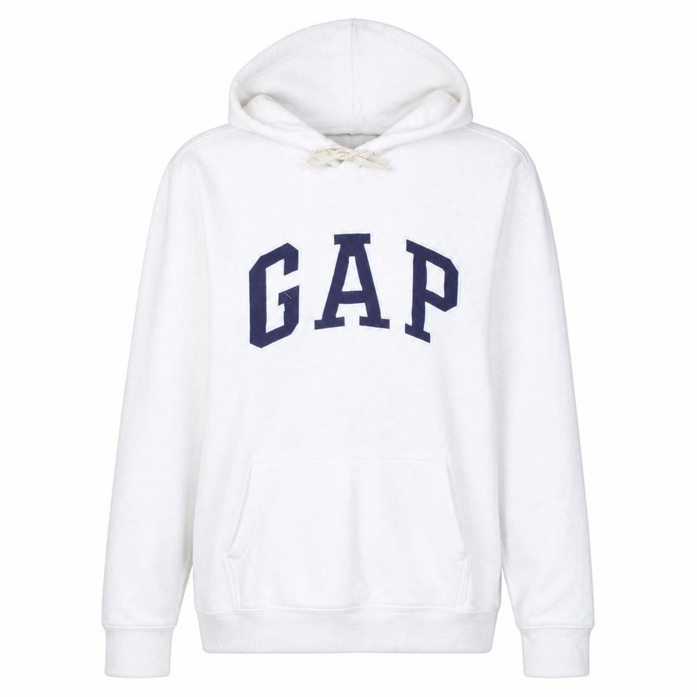 Front view of Gap Women White Pullover Hoodie L Cotton Blend Logo Casual